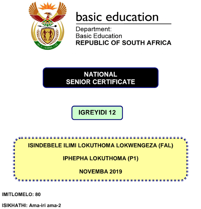 Grade 12 [Matric: IsiNdebele] past papers and memos