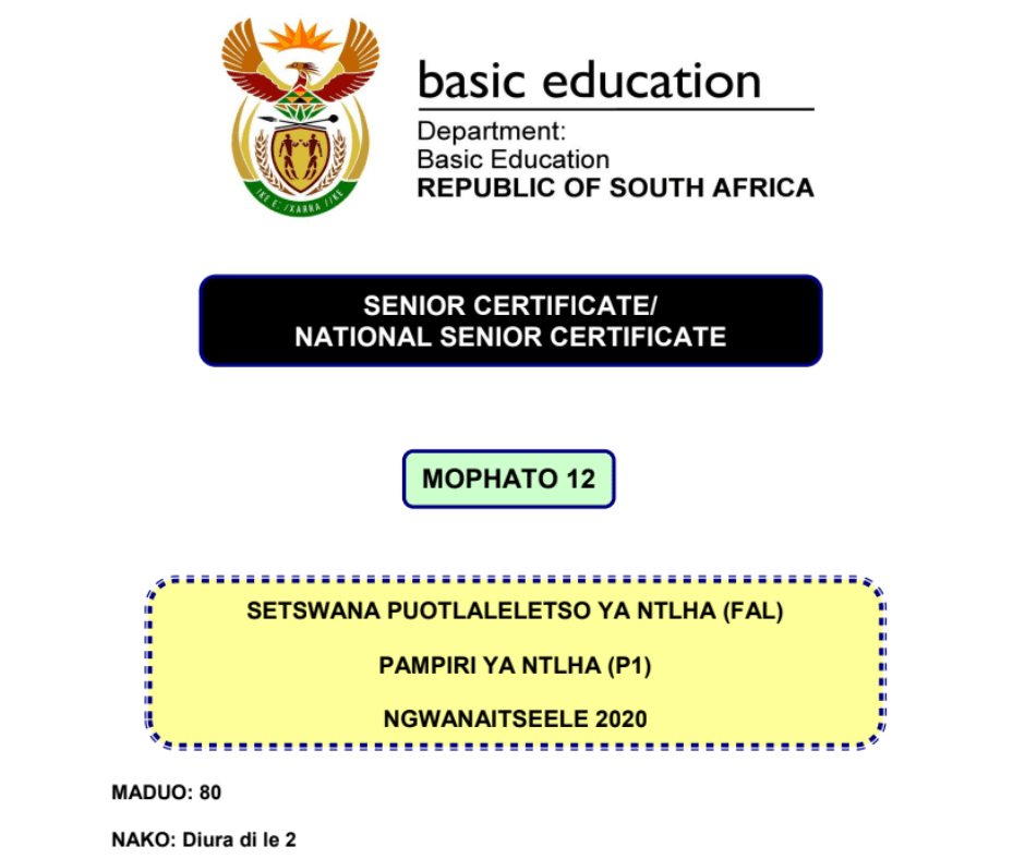 Grade 12 Setswana First Additional Language Past Paper 1