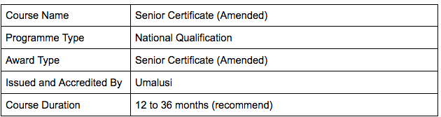 Adult Matric Course General Information