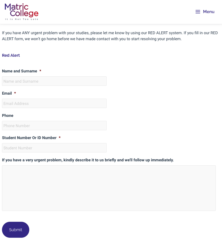 Red Alert form Matric College