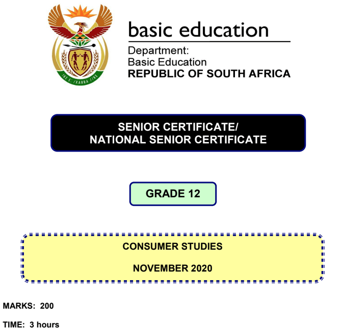 Grade 12 [Matric: Consumer Studies Studies] past papers and memos