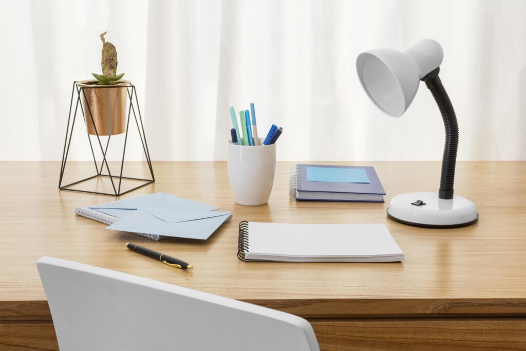 Neat study desk with books, a lamp, and stationery—perfect for students taking courses that don’t need Matric.